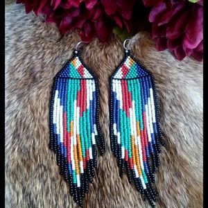 Handmade Huichol Beaded Fringe Earrings